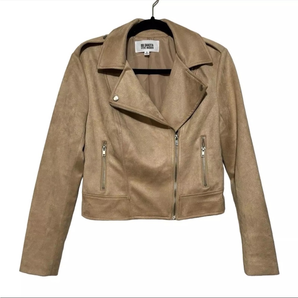 Tan Faux Suede Moto Jacket